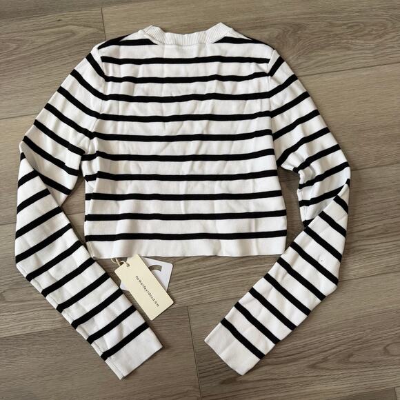 Commense Striped Casual Strech Crop Bodycon Knit Top Black White Stripe L - Picture 3 of 6